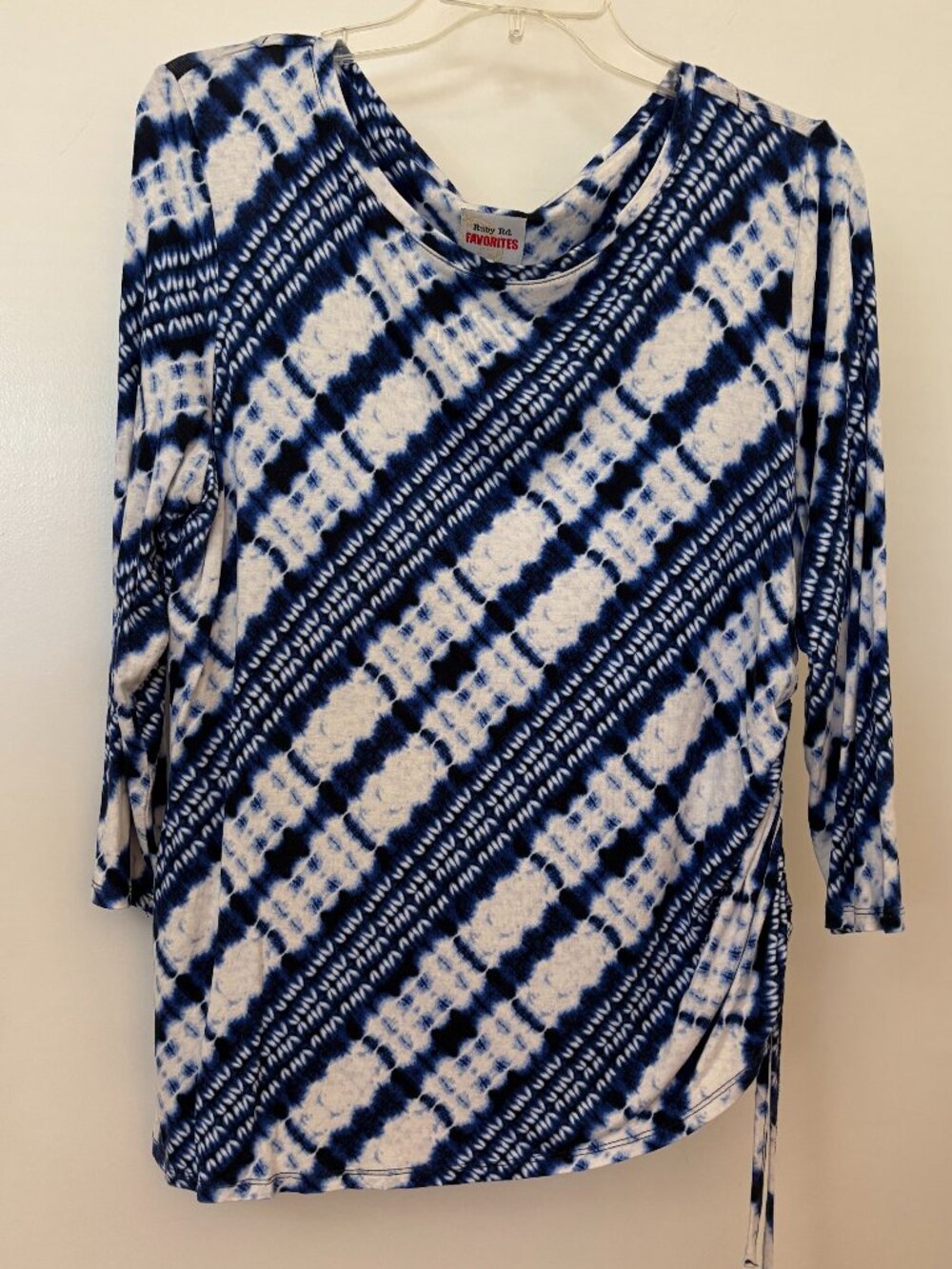 Ruby Rd Favorites Diagonal blue/white stretch tie dye 3/4 sleeve top sz L